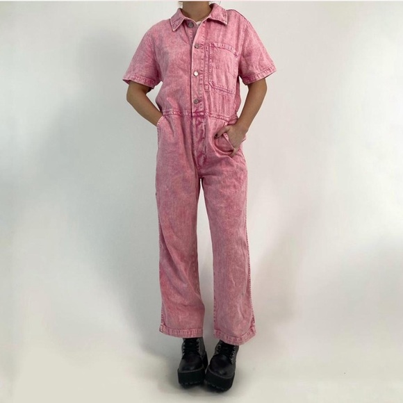 AMO Luna pink acidwash denim slouchy fit jumpsuit. Size medium Barbie Pink! - Picture 2 of 4